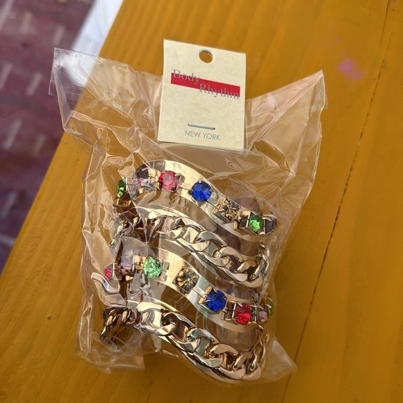 Body Rythm NEW YORK Gold Wide Cuff Bracelet Multicolor Gems Chunky - Picture 2 of 3